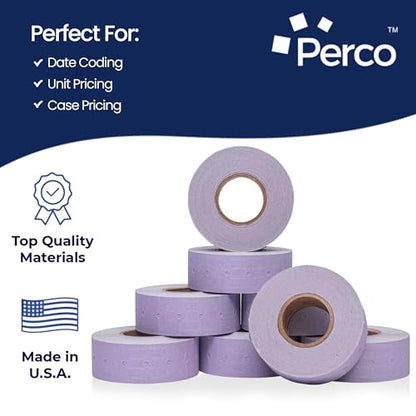 Perco 1 Line Lavender Labels - 32,000 Blank Price and Date Gun Labels for Perco Lite, X, Plus and Pro 1 Line Price and Date Guns - 32 Rolls, 4 Sleeves - Made in USA - color: Lavender, size: 4 Sleeves