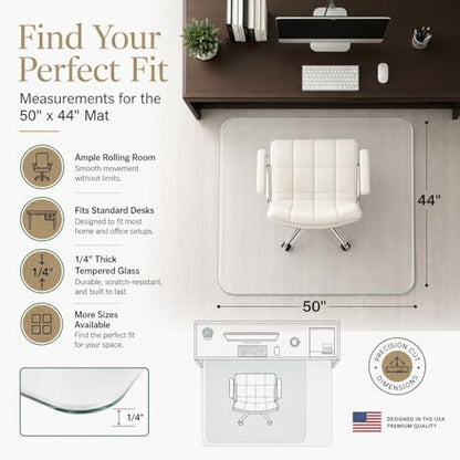 Tempered Glass Office Chair Mat for Carpet & Hardwood, 44" x 50", Clear - color: Clear (Standard Clear), size: 44" by 50" Non-Tabbed