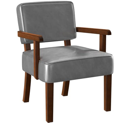 FAGAGA Faux Leather Accent Chair, Mid-Century Armchair with Wood Frame | Upholstered Living Room Chair, Comfy Reading Chair for Bedroom, Waiting Room, Home Office, Easy Assembly, Gray - color: Faux Leather Gray, size: One Chair