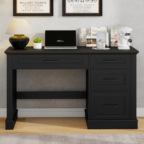Vabches Farmhouse 47" Executive Desk with Charging Station, Pure Black. | Computer Desk with Drawers, Workstation Computer Desk with File Drawer for Home Office,Study. - color: Pure Black