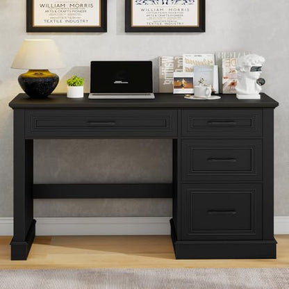 Vabches Farmhouse 47" Executive Desk with Charging Station, Pure Black. | Computer Desk with Drawers, Workstation Computer Desk with File Drawer for Home Office,Study. - color: Pure Black