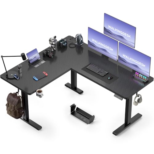 WALKINGDESK 63x55 Inches Reversible L Shaped Standing Desk, Height Adjustable With Cup Holder, Electric Corner Computer Workstation, Sit Stand up Home Office, Ergonomic Gaming, Black - color: Black, size: 63" with Cup Holder