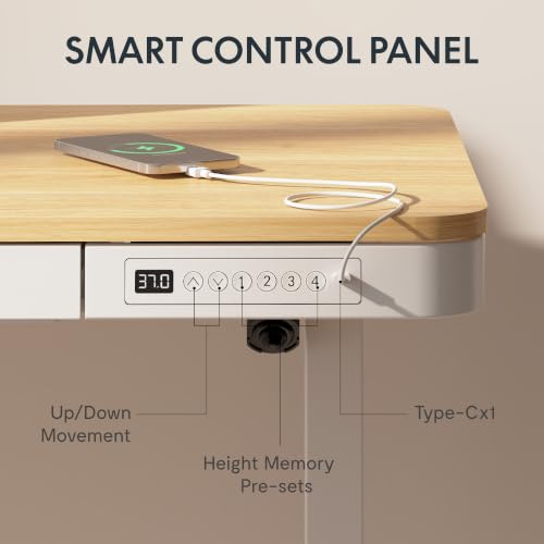 FLEXISPOT Comhar 55" Electric Standing Desk with Drawers, USB Charging Ports, Quick Assembly, Height Adjustable Sit Stand Computer Desk with Child Lock for Scandinavian Home Office, Maple - size: 55"Maple/White