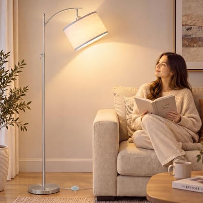 Brushed Nickel Arc Floor Lamp Adjustable Height 55-63in 3 Color 9W LED Bulb - color: Silver+White Shade-Arc