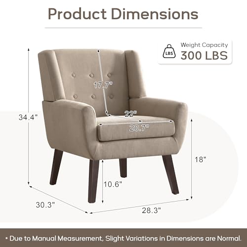 HUIMO Living Room Chairs Set of 2,Upholstered Button Linen Accent Chair | Mid Century Fabric Modern Armchair,Comfy Arm Club Sofa Chairs for Living Room Reading Bedroom,Waiting Room Khaki 2PCS - color: Khaki