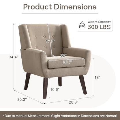 HUIMO Living Room Chairs Set of 2,Upholstered Button Linen Accent Chair | Mid Century Fabric Modern Armchair,Comfy Arm Club Sofa Chairs for Living Room Reading Bedroom,Waiting Room Khaki 2PCS - color: Khaki