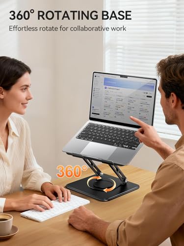 tounee Laptop Stand for Desk, Adjustable Computer Stand Holder with 360° Rotating Base, Ergonomic Laptop Riser Compatible with MacBook Pro Air, All Laptops 10-15.6"-Black - color: Black