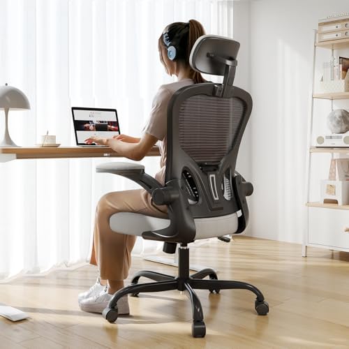 Office Chair|330LBS Capacity Ergonomic Desk Chair | High Back Computer Chair,Long Hours Comfortable,Rolling Swivel,Flip-up Armrests,Home Office - color: Grey-b