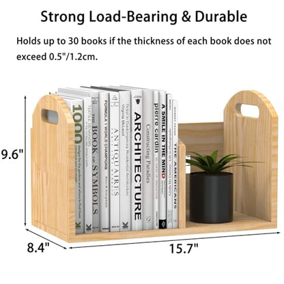 100% Solid Wood Adjustable Desktop Bookshelf, Retro Tabletop Book Shelf File Holder, Vertical Bookshelf Divider Desk Shelf for Home School Office Organization, Perfect for Books, Cookbooks, Magazine - color: Burlywood