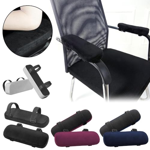 Office Chair Arm Covers 2 Pack – Memory Foam Armrest Pads with Soft Polyester Cover, Universal Fit for Desk, Gaming & Wheelchair Arms, Removable Washable Elbow Support (Black) - color: Black