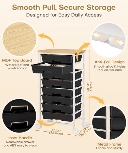 Homde Rolling Storage Drawer Cart: 8-Zone Organized Storage for Daily Use - color: Black