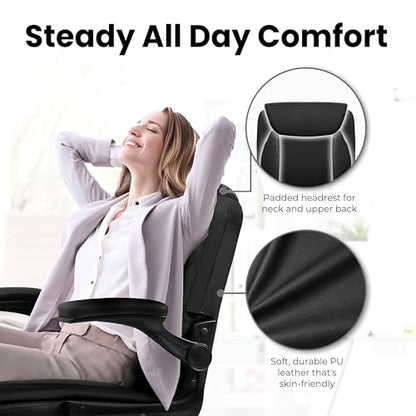 NEO CHAIR PU Leather Office Desk Chair with Adjustable Arms, All Black | Ergonomic Mid Back Computer Desk Chair Comfy with Wheels Swivel Rolling for Home Office Gaming Study - color: All Black