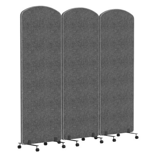 Office Divider Privacy Panel with Wheels, 72 x 66 Inch Freestanding Room Partition Wall, Portable Temporary Wall, 3 Panel Acoustic Screen for Office, Study, Classroom (Arc-Dark Gray) - color: Arc-dark Gray