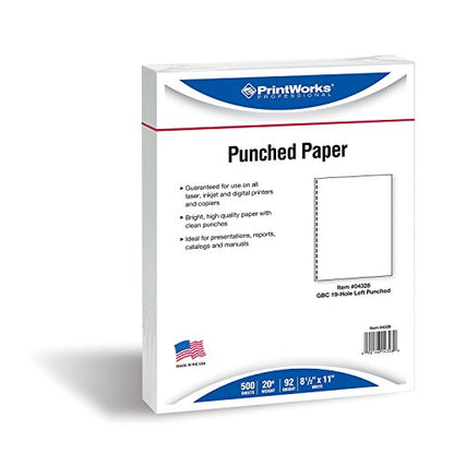 PrintWorks Professional Prepunched Paper, 8.5 x 11, 20 lb, GBC CombBind 19-Hole Punched Report & Presentation Paper, 500 Sheets, White (04328) - size: 20 lb, style: GBC, 19-Hole