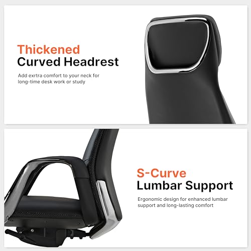 EUREKA ERGONOMIC Serene Executive Office Chair, Premium Nappa Leather High Back Boss Chair with Aluminum Base, Ergonomic Chair with Lumbar Support & Recline, Heavy Duty for Long-Hour Comfort, Black - color: Black