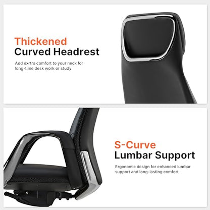 EUREKA ERGONOMIC Serene Executive Office Chair, Premium Nappa Leather High Back Boss Chair with Aluminum Base, Ergonomic Chair with Lumbar Support & Recline, Heavy Duty for Long-Hour Comfort, Black - color: Black