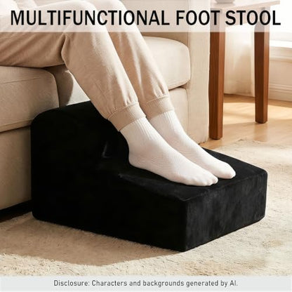 Modern Foam Filled Foot Stool, Soft Lightweight Pouf Ottoman Floor Rest for Living Room, Bedroom, Office Desk, Small Spaces,(Black) - color: Black