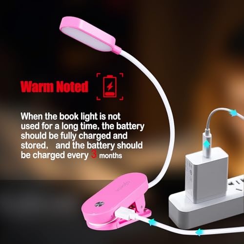 VAVOFO Rechargeable Book Light, 14 LEDs Eye Care Clip On Amber Reading Light for Bookworms Reading in Bed with 9 Colors 9 Brightness (Rose) - color: Rose