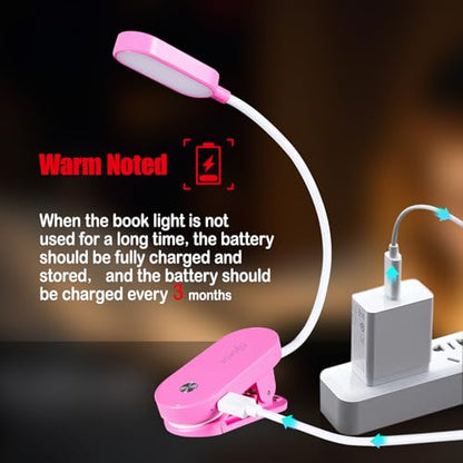 VAVOFO Rechargeable Book Light, 14 LEDs Eye Care Clip On Amber Reading Light for Bookworms Reading in Bed with 9 Colors 9 Brightness (Rose) - color: Rose