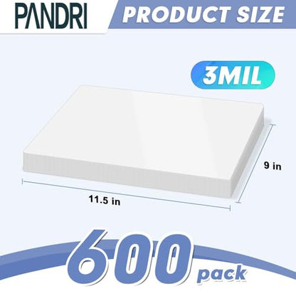 PANDRI 600 Pack Clear Thermal Laminating Sheets, 9 x 11.5-Inch, 3 Mil - size: 600 Pack
