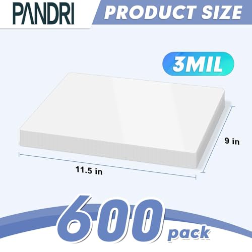 PANDRI 600 Pack Clear Thermal Laminating Sheets, 9 x 11.5-Inch, 3 Mil - size: 600 Pack
