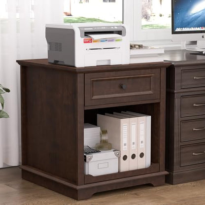 REDAYFUR Lateral File Cabinet 3 Drawer File Cabinet with Charging Station, Wood Lateral Filing Cabinet, Printer Stand with Open Adjustable Storage Shelves for Home Office, Cherry - color: Cherry