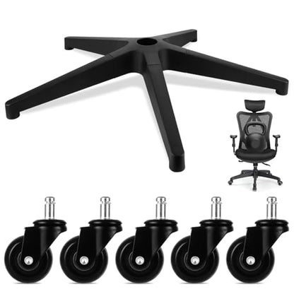 YAYODS 28" Heavy Duty Office Chair Base Replacement with Wheels(Set of 5), Desk Chair Base Replacement Universal Gas Cylinder and Caster Sockets