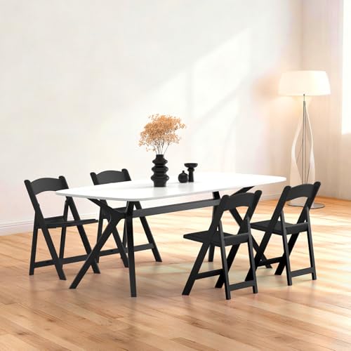 Nazhura Garden and Patio Folding Chair for Events and Wedding, Lightweight with Padded Seat, Water-Proof, Double Braced Frame, Non-Slip Feet, 350LB Capacity - color: Black