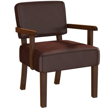 FAGAGA Faux Leather Accent Chair, Mid Century Armchair with Wood Frame | Living Room Chairs with Soft Thicken Cushion,Comfy Reading Chair for Bedroom,Waiting Room,Home Office,Easy Assembly,Cherry - color: Faux Leather Cherry, size: One Chair