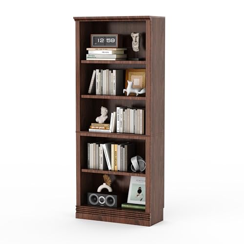 72 in Tall Bookcase, 31.3 in Wide Floor Standing Bookshelf, Open Storage 5-Shelf Bookshelves, Dark Cherry Large Indoor Furniture for Home Office School Library Living Room Bedroom - color: Dark Cherry, size: 72in-5Shelf-Standard