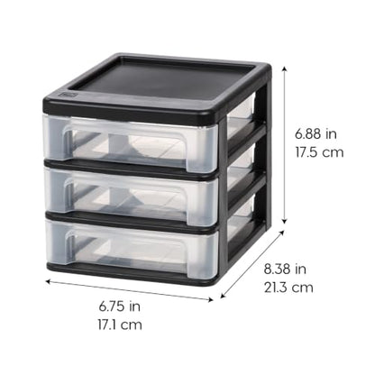 IRIS USA 2-Pack, 3-Drawer Small Plastic Stacking Desktop Organizer, Black - color: Black, style: Small - 2 Pack