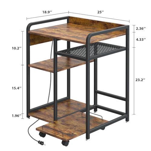 3-Tier Printer Stand with Storage Shelf and Power Outlet for Home Office - color: Brown