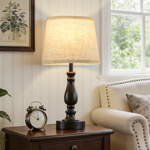 EJIAXIN Table Lamp Set of 2-19" Small Bedside Lamps Modern Lamp for Bedroom Living Room Lamps for Night Stands - Desk Lamps for Home Office End Tables Nightstand Lamps with Beige Linen Shades - color: 19'' Black+Beige Shade