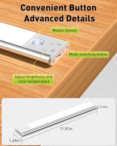 Under Cabinet Lights Wireless, Motion Sensor Night Lights, 4 Pack | USB C Rechargeable, LED Closet Light, 3 Color Temperature Adjustable, Auto On/Off, Stick on, For Kitchen ,Stairs,Bedroom - style: 4 Pack