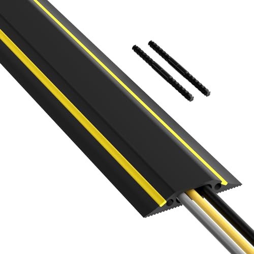 D-Line 6ft Floor Cord Cover, Made in USA Linkable Cable Protector, Hide Extension Cords, Protect Cords, Prevent Cable Trips, Cord Hider, Heavy Duty - Cord Cavity = 1.18" (W) x 0.39" (H), Black/Yellow - color: ['Black/Yellow'], size: ['6 ft']
