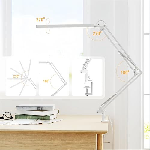 SKYLEO Led Desk Lamp - 31.5" Desk Light - 5 Color Modes X 11 Brightness Levels - Adjustable Swing Arm - Timmer & Memory Function - 12W Study Lamp - White - style: White swing arm
