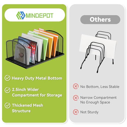 MINDEPOT Desk File Organizer 7 Sections Upright Mesh File Sorter Organizer for Desk, Office Organization File Holder for Home, Office & Classroom (Black, 1Pack)
