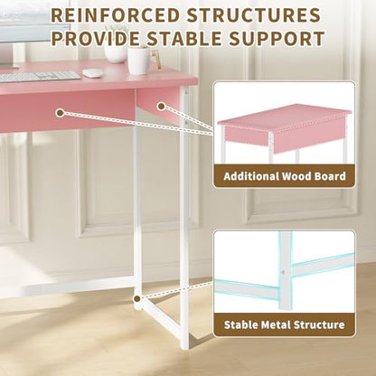 ALISENED Home Office Desk, Sturdy and Stable Computer Desk, 37.5 Inch Computer Desk, Office Desk with Metal Frame, Study Table for Home Bedroom, Pink - color: Pink, size: W-37.5in