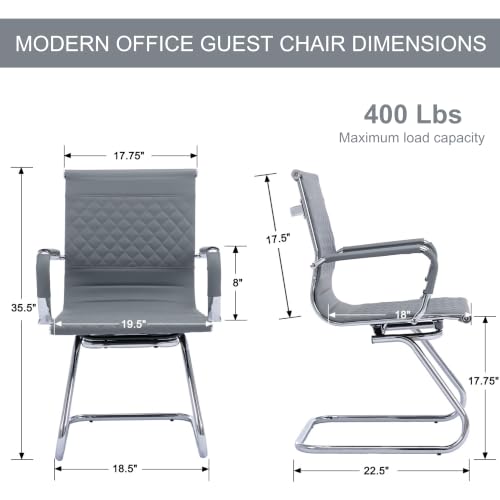 HNY Set of 2 PU Leather Office Guest Chairs, Grey - color: Grey
