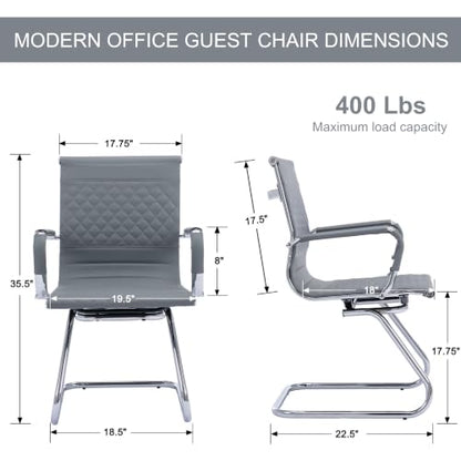 HNY Set of 2 PU Leather Office Guest Chairs, Grey - color: Grey