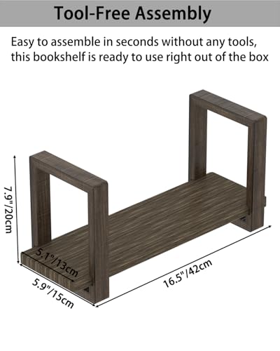 100% Solid Wood Adjustable Desktop Bookshelf, Retro Tabletop Bookshelf, Desk Shelf for Living Room, Home, Office, Perfect for Magazine, Books, Cookbooks, No Tools Required to Assemble, Dark Brown - color: Dark Brown