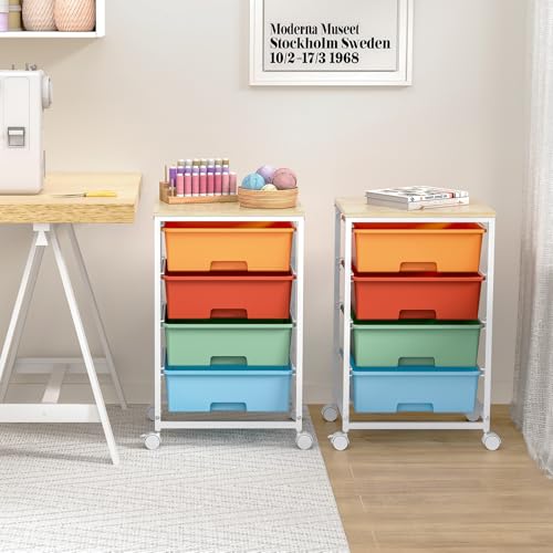 SYKIARIOL Rolling Cart with Drawers, 4-Drawer Utility Cart, Macaron - color: Macaron, size: 4 Drawers