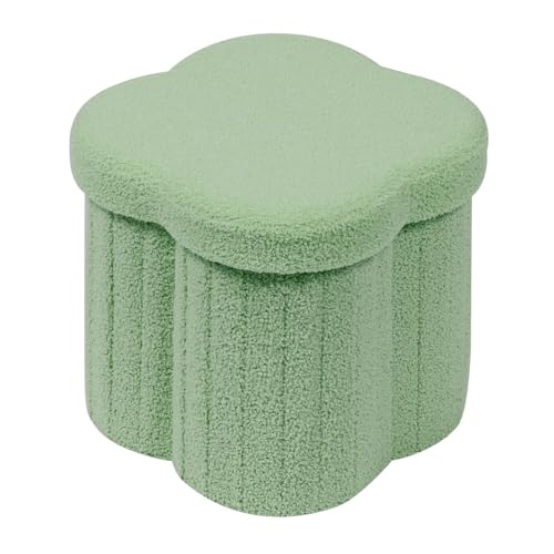 B FSOBEIIALEO Storage Ottoman Cube, Flowers Shaped Ottomans with Storage Foot Stool Footrest for Lving Room, Boucle Ottoman Seat for Dorm Room,Faux Teddy Fur, Green 12.6"x12.6"x12.6" - color: Flower Green, size: 12.6"x12.6"x12.6"