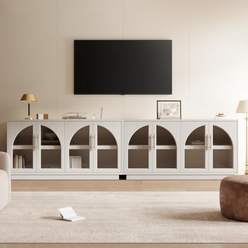 Fatmok 59" Arched Glass Sideboard Buffet Display Cabinet,White Oak - color: B-white Wood Grain
