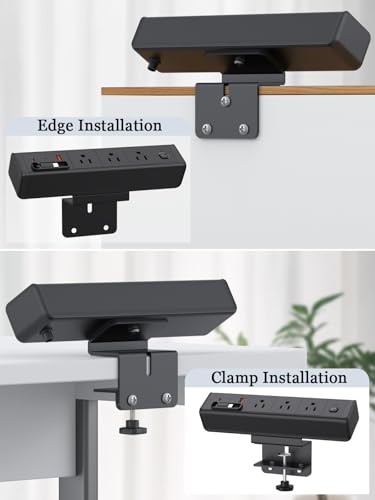 Desk Clamp Power Strip Built-In1 Retractable USB C Cables, USB Ports Black - color: Black