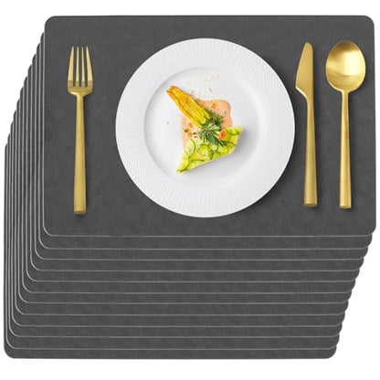 Gray Plastic Vinyl Placemats Set of 12, Waterproof Heat Resistant Table Mats,Faux Leather Wipeable Washable Easy Clean Non-Slip Place Mats for Indoor Outdoor(12,Gray) - color: Gray