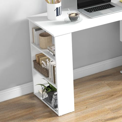 HOMCOM 47 Inch L Shaped Desk, Home Office Table, 360 Degree Rotating, White - color: White