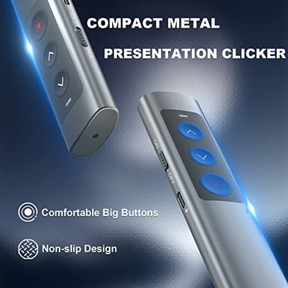 Rechargeable Presentation Clicker for Laptop PowerPoint, USB-A USB-C Presentation Pointer, Wireless Presenter Remote Power Point Clicker for Computer/Mac/PPT/Google Slide Advancer - style: Metal Rechargeable 01 Red Light