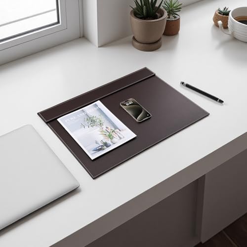 KINGFOM Ultra-Smooth PU Leather Desk Pad & Mat Office Desk Drawing & Writing Board A3/ A4 File Paper Clip Table Protector Mat on Top Large 24''x18'' (Brown) - color: Brown-a006