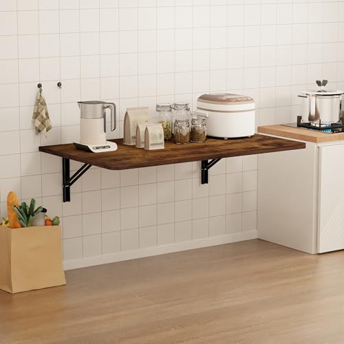 IAE Wall Mount Folding Desk,Floating Computer Desk for Small Spaces,Rustic | 36x22in engineered wood desktop with metal brackets, folds flat to save space in home office, apartment and laundry room - color: Rustic, size: 36"*22"